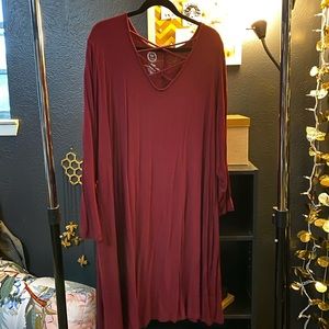 Maroon Jersey Long Sleeve Dress